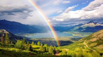 AI generated Rainbow framing a mountain range photo