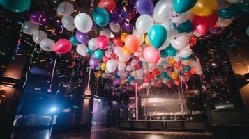 AI generated Colorful balloon drop festive celebration photo