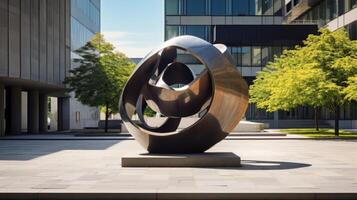 AI generated A modern sculpture complementing brutalist surroundings photo