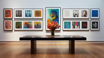 AI generated A gallery wall adorned with a collection of fine art photo