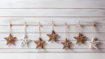 AI generated Minimalist christmas decor on a wooden background for timeless charm photo