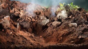 AI generated A closeup of soil with visible pollution and toxic elements photo