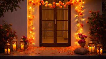 AI generated Diwali lights adorning a home entrance photo