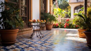 AI generated Decorative tiles on a mediterranean courtyard photo