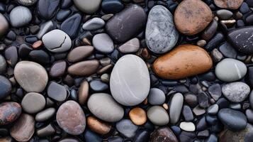 AI generated A closeup of textured pebbles in a riverbed photo