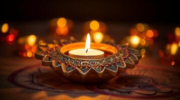 AI generated Diwali diya with intricate mehndi patterns photo