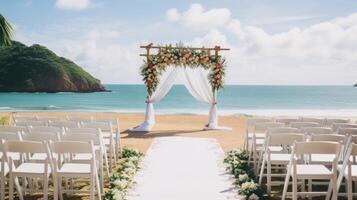 AI generated Wedding ceremony setup by the ocean photo