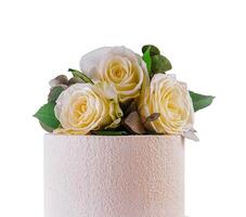 Beautiful multi-tiered wedding cake with flowers photo