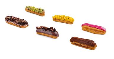 different types of French eclairs isolated photo