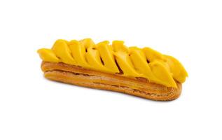 Eclair with Mango Cream on White photo