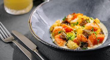 Sweet Potato with Shrimp and Truffle Sauce photo