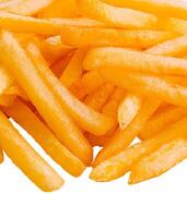 Golden French fries potatoes on white background photo