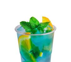 Blue Italian Soda Cold Beverage and Lemon Fruit and mint photo