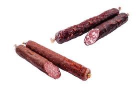 Italian salami sausages isolated on white background photo
