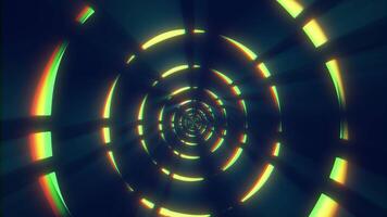 Green energy digital circles tunnel frame made of lines and dots futuristic magical glowing bright. Abstract background. Video in high quality 4k, motion design