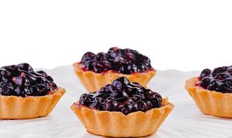 Small cakes with currant on white big plate photo