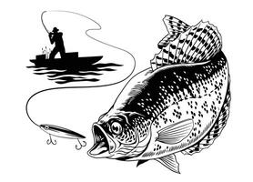 Fisherman Silhouette Catching The Crappie Fish vector