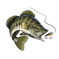 grande bajo pescado atrapando el pescar señuelo vector