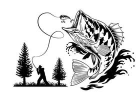 Fisherman Catching Big Bass Fish vector