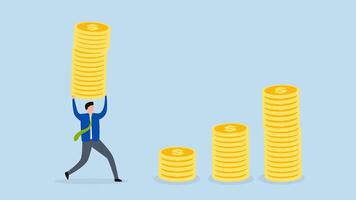 4k Animation Compound interest effect, Businessman investor holding a large stack of dollar coins to use as a growth compound graph. video