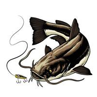 Hand Drawn of Catching Catfish Illustration Isolated vector