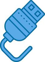 USB azul línea lleno icono vector