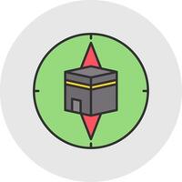 Qibla Compass Line Filled Light Circle Icon vector