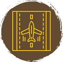 aterrizaje avión línea circulo amarillo icono vector