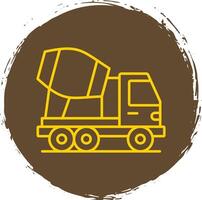 Concrete Mixer Truck Line Circle Yellow Icon vector