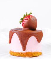 souffle cake with fresh strawberries isolated photo