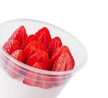 yogurt pudding with fresh strawberries isolated photo