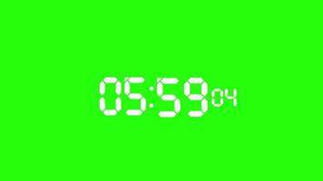 Digital time - Six O'clock alarm buzzer white digits green screen background video