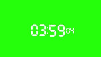 Digital time - Four O'clock GMT alarm buzzer countdown green screen background white numerical digits video