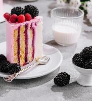 Fruit cake with fresh raspberry, blackberry and vanilla cream photo