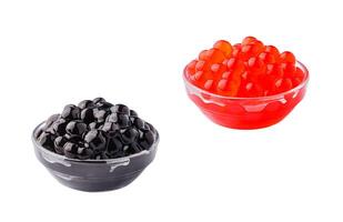 black and red bubble tea in glasses isolated photo