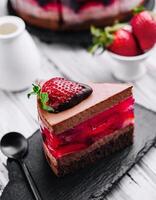 chocolate with jelly cake with strawberry photo