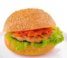 Chicken burger with lettuce and Korean carrot photo