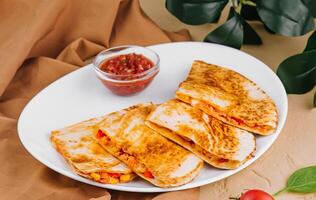 Mexican Food Fried Cecina and quesadilla photo