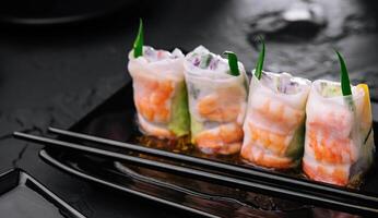 Fresh Vietnamese spring rolls with shrimps photo