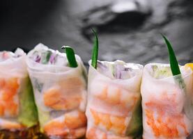 Fresh Vietnamese spring rolls with shrimps photo