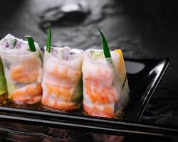 Fresh Vietnamese spring rolls with shrimps photo