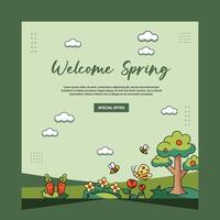 Spring post social media template. Vector design