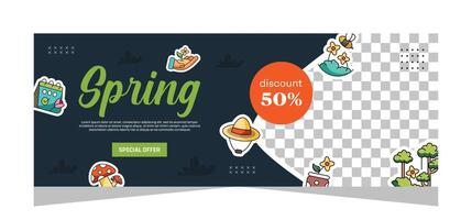 Flat spring horizontal banner design vector