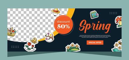 Flat spring horizontal banner design vector