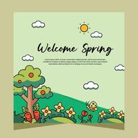 Spring post social media template. Vector design