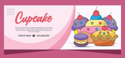 Horizontal banner of sweet cupcakes vector design