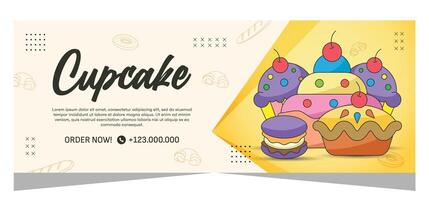 Horizontal template banner of cupcakes in vector design