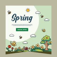 Spring post social media template. Vector design