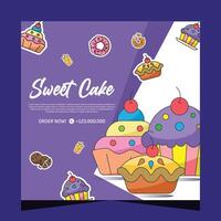 Cupcake square flayer template or social media post vector