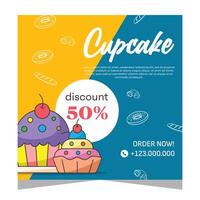 Cupcake square flayer template or social media post vector